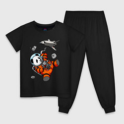 Пижама хлопковая детская Космическая панда, цвет: черный