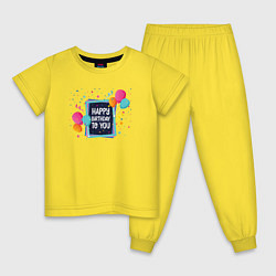 Пижама хлопковая детская Поздравление с Днем рождения, цвет: желтый