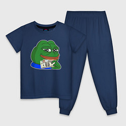 Пижама хлопковая детская Лягушонок Пепе держит деньги, цвет: тёмно-синий