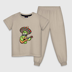 Пижама хлопковая детская Кактус - Мексиканец, цвет: миндальный