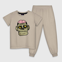 Пижама хлопковая детская Череп зомби с мозгами, цвет: миндальный
