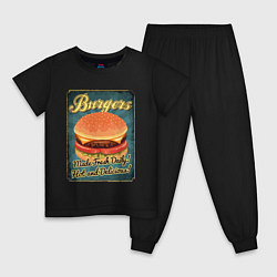 Пижама хлопковая детская Burgers - Made fresh daily!, цвет: черный