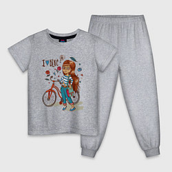Пижама хлопковая детская Девушка с велосипедом, цвет: меланж
