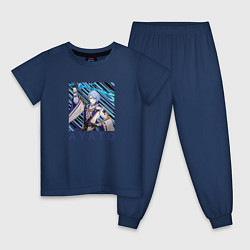 Пижама хлопковая детская Аято Камисато с мечом, цвет: тёмно-синий