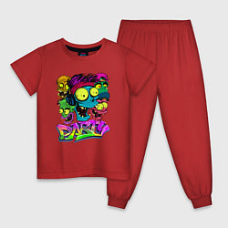 Пижама хлопковая детская Граффити Весёлые черепа party, цвет: красный