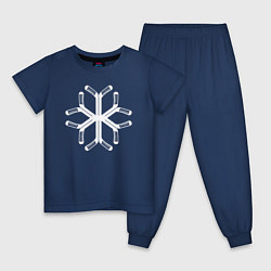 Пижама хлопковая детская Снежинка из клюшек, цвет: тёмно-синий