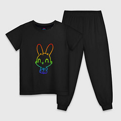 Пижама хлопковая детская Радужный кролик, цвет: черный