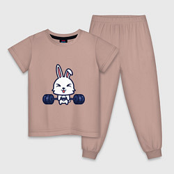 Пижама хлопковая детская Кролик атлет, цвет: пыльно-розовый