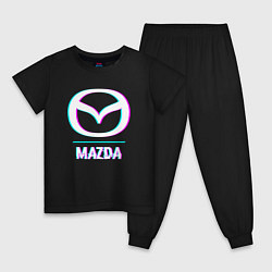 Пижама хлопковая детская Значок Mazda в стиле glitch, цвет: черный