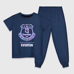 Пижама хлопковая детская Everton FC в стиле glitch, цвет: тёмно-синий