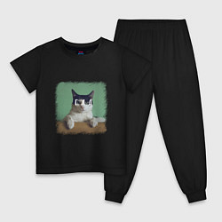 Пижама хлопковая детская Мем - голодный кот, цвет: черный