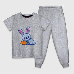 Пижама хлопковая детская Кролик и морковка, цвет: меланж