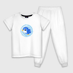 Пижама хлопковая детская Мультяшная голубая птичка, цвет: белый