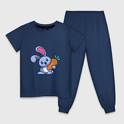 Пижама хлопковая детская Зайчонок с морковкой, цвет: тёмно-синий