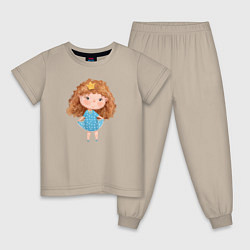 Пижама хлопковая детская Милая принцесса с кудряшками, цвет: миндальный