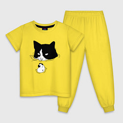 Пижама хлопковая детская Кот сидит в воде и сторожит утёнка, цвет: желтый