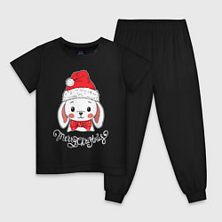 Пижама хлопковая детская Merry Christmas, little rabbit, цвет: черный