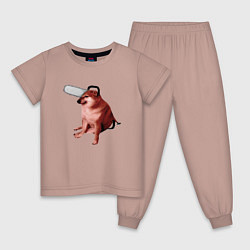 Пижама хлопковая детская Чимс - человек бензопила - Мем, цвет: пыльно-розовый