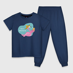 Пижама хлопковая детская Фламинго - Flaamingos, цвет: тёмно-синий