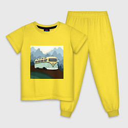 Пижама хлопковая детская Машина и горы в путешествии, цвет: желтый