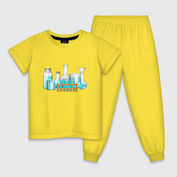 Пижама хлопковая детская Химические колбы, цвет: желтый
