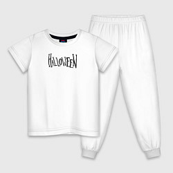 Пижама хлопковая детская Halloween, чёрный текст, цвет: белый