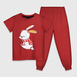 Пижама хлопковая детская Зайчик в шарфике, цвет: красный