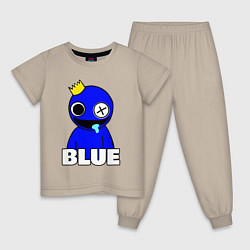 Пижама хлопковая детская Радужные друзья улыбчивый Синий, цвет: миндальный