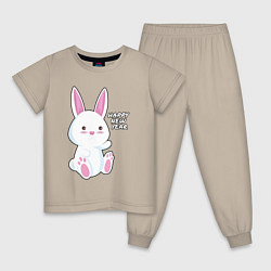 Пижама хлопковая детская Милый кролик happy, цвет: миндальный