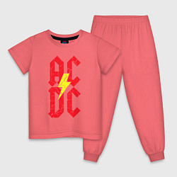 Пижама хлопковая детская AC DC logo, цвет: коралловый