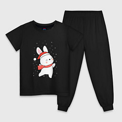 Пижама хлопковая детская Кролик в шапке и шарфе арт, цвет: черный