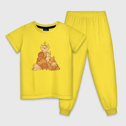 Пижама хлопковая детская Новогодняя елка из щенков, цвет: желтый