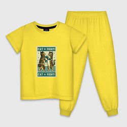 Пижама хлопковая детская Кошачий бой, цвет: желтый