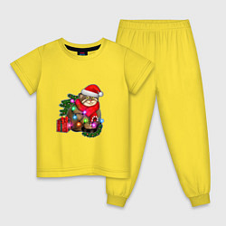 Пижама хлопковая детская Новогодний манул с подарком, цвет: желтый