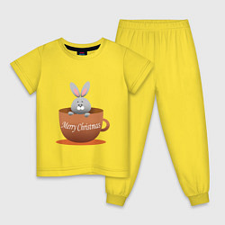 Пижама хлопковая детская Зайчик в чашке, цвет: желтый