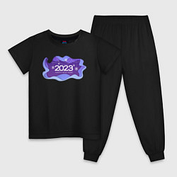 Пижама хлопковая детская Новый год 2023 объёмный арт, цвет: черный