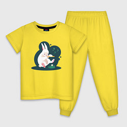 Пижама хлопковая детская Кролик играет на флейте, цвет: желтый