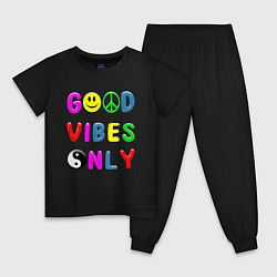 Пижама хлопковая детская Good vibes only, цвет: черный