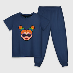 Пижама хлопковая детская Мультяшная девочка в очках в стиле диско, цвет: тёмно-синий