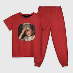 Пижама хлопковая детская Картина ренессанса - женщина фэйспалмит, цвет: красный