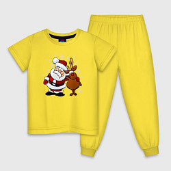 Пижама хлопковая детская Санта и олень, цвет: желтый