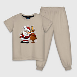 Пижама хлопковая детская Санта и олень, цвет: миндальный