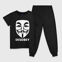 Пижама хлопковая детская Guy Fawkes - disobey, цвет: черный