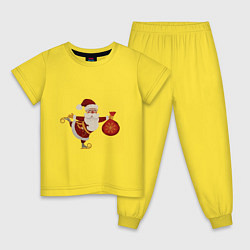 Пижама хлопковая детская Дед Мороз на коньках с мешком подарков, цвет: желтый