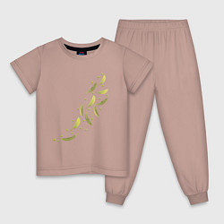 Пижама хлопковая детская Тропические листья разлетаются, цвет: пыльно-розовый