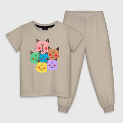 Пижама хлопковая детская Забавные котики, цвет: миндальный