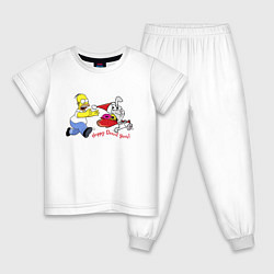 Пижама хлопковая детская Гомер Симпсон гонится за кроликом, цвет: белый