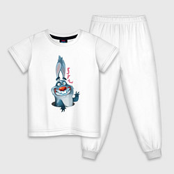 Пижама хлопковая детская Прикольный зубастый кролик, цвет: белый