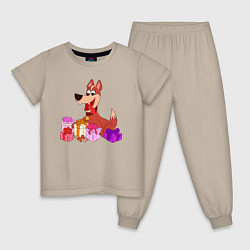 Пижама хлопковая детская Собачка с подарками, цвет: миндальный