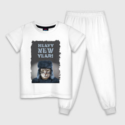 Пижама хлопковая детская Котяра в шапке ушанке, цвет: белый